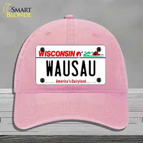 Wausau Wisconsin Novelty License Plate Hat Unconstructed Cotton / Pink