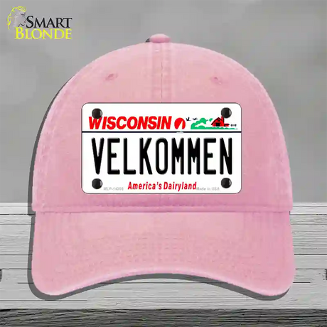 Velkommen Wisconsin Novelty License Plate Hat Unconstructed Cotton / Pink