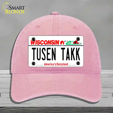 Tusen Takk Wisconsin Novelty License Plate Hat Unconstructed Cotton / Pink