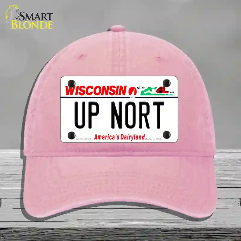 Up Nort Wisconsin Novelty License Plate Hat Unconstructed Cotton / Pink