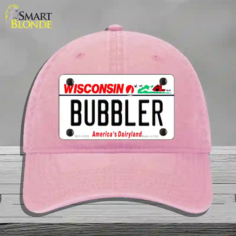 Bubbler Wisconsin Novelty License Plate Hat Unconstructed Cotton / Pink