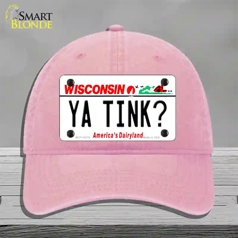 Ya Tink Wisconsin Novelty License Plate Hat Unconstructed Cotton / Pink