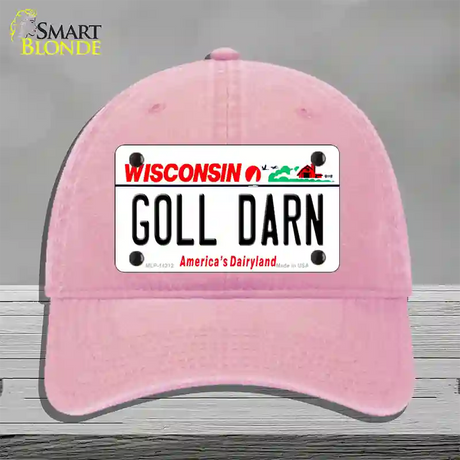 Goll Darn Wisconsin Novelty License Plate Hat Unconstructed Cotton / Pink