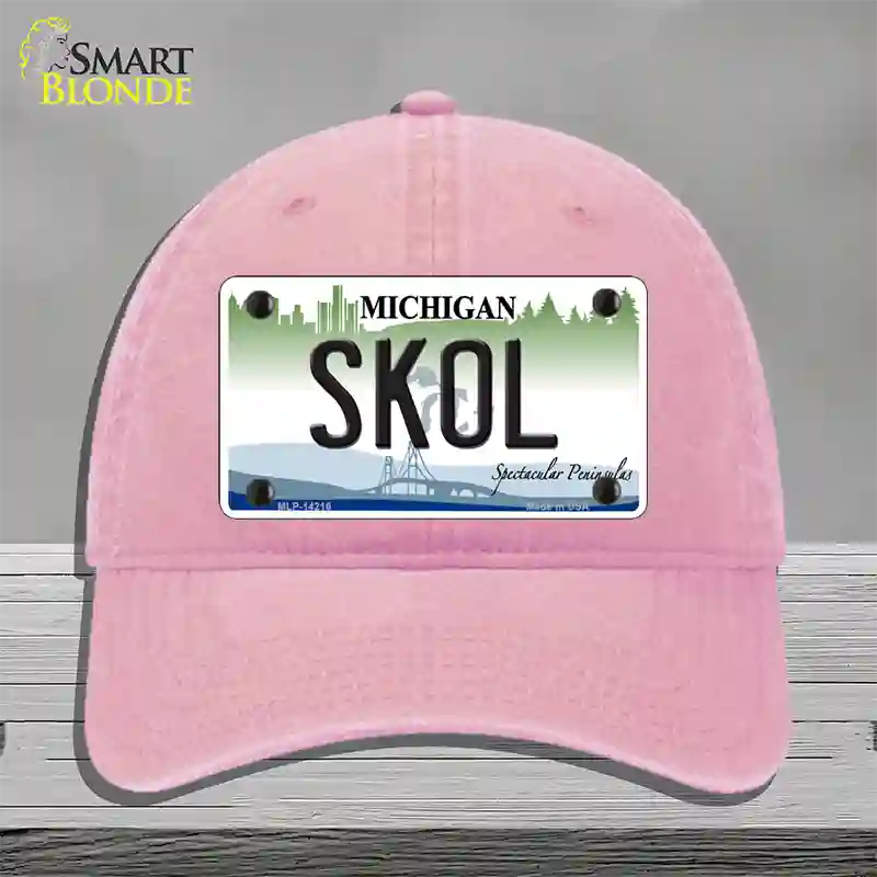 Skol Michigan Novelty License Plate Hat Unconstructed Cotton / Pink