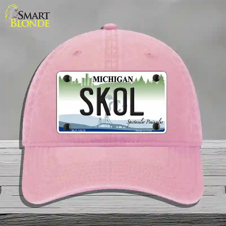 Skol Michigan Novelty License Plate Hat Unconstructed Cotton / Pink