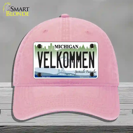 Velkommen Michigan Novelty License Plate Hat Unconstructed Cotton / Pink