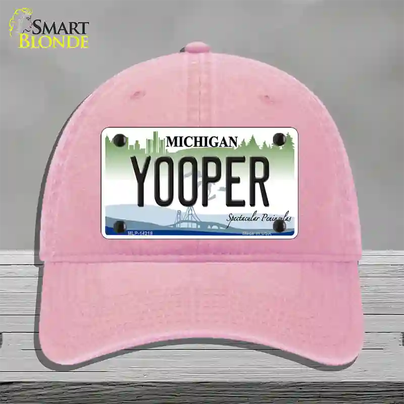 Yooper Michigan Novelty License Plate Hat Unconstructed Cotton / Pink