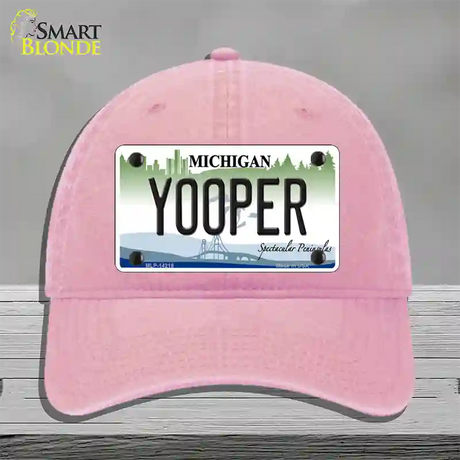 Yooper Michigan Novelty License Plate Hat Unconstructed Cotton / Pink