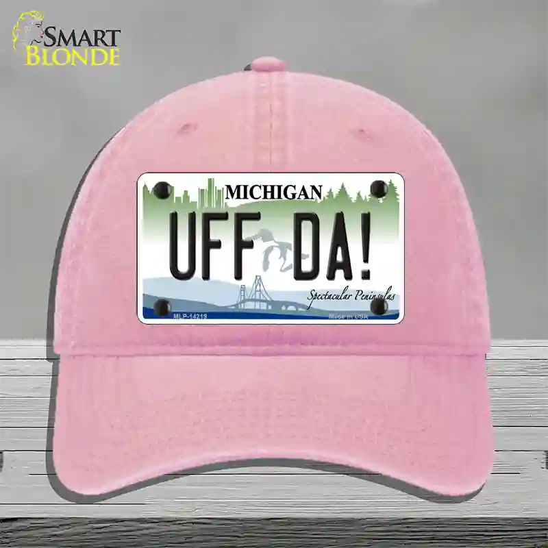 Uff Da Michigan Novelty License Plate Hat Unconstructed Cotton / Pink