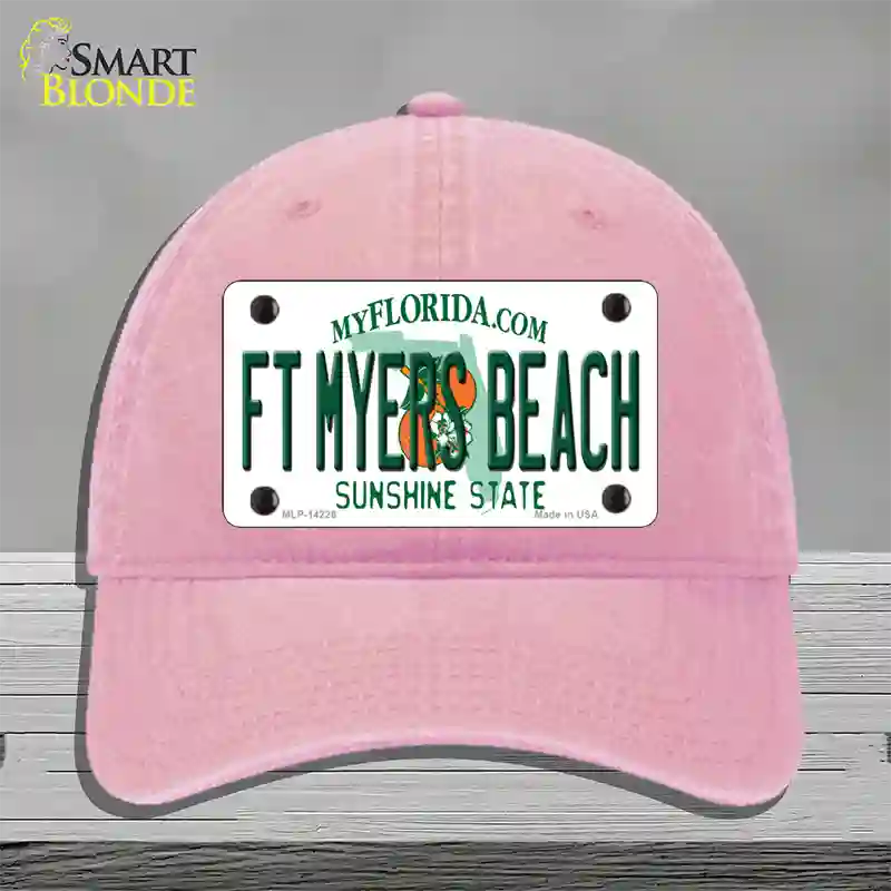 Florida FT Myers Beach Novelty License Plate Hat Unconstructed Cotton / Pink