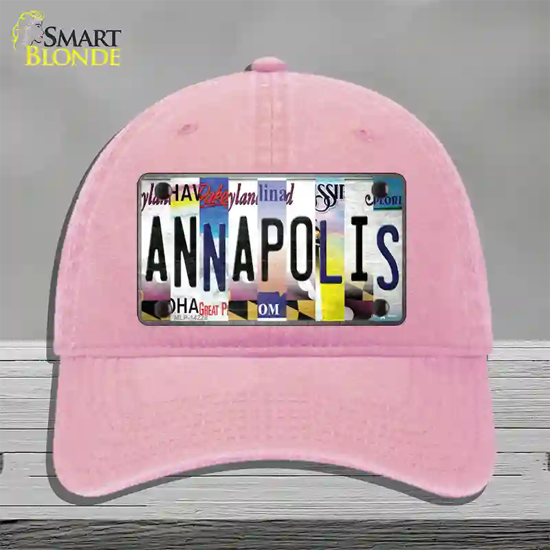 Annapolis Strip Art Novelty License Plate Hat Unconstructed Cotton / Pink