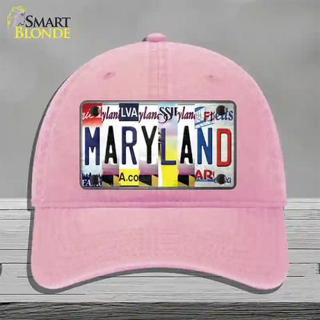 Maryland Strip Art Novelty License Plate Hat Unconstructed Cotton / Pink