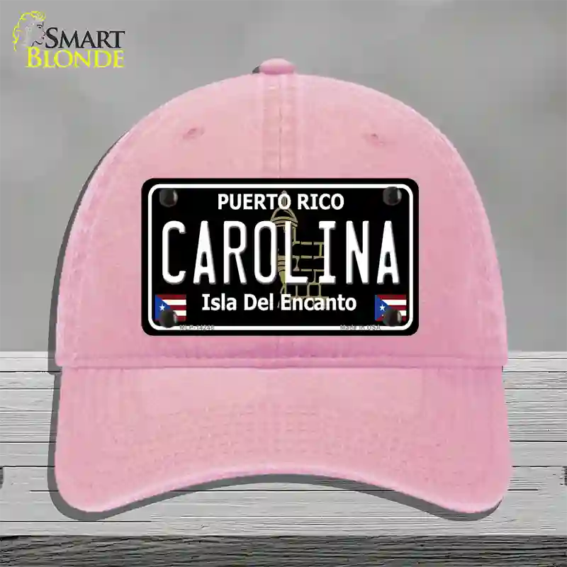 Carolina Puerto Rico Black Novelty License Plate Hat Unconstructed Cotton / Pink