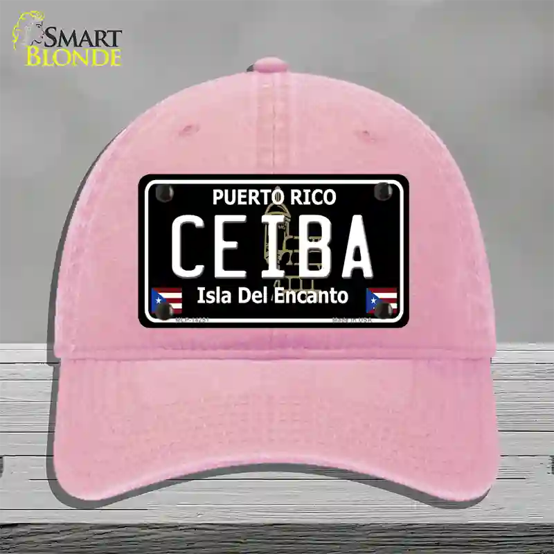 Ceiba Puerto Rico Black Novelty License Plate Hat Unconstructed Cotton / Pink