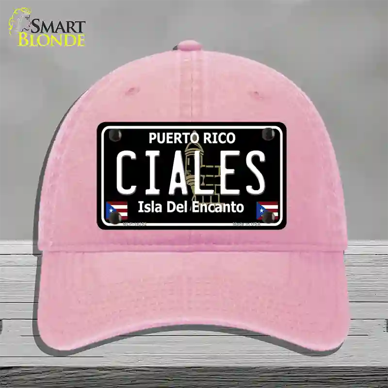 Ciales Puerto Rico Black Novelty License Plate Hat Unconstructed Cotton / Pink