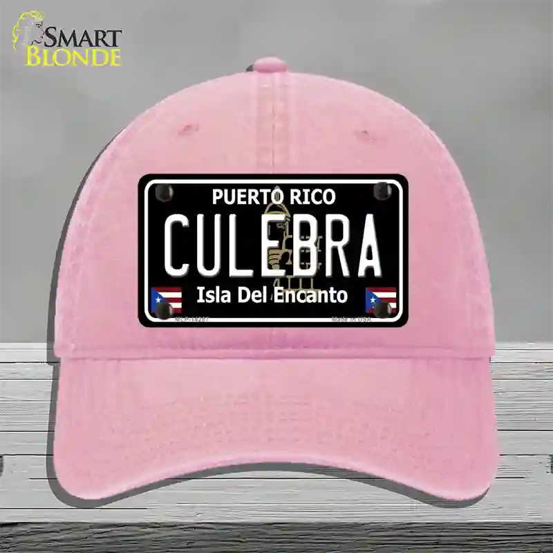 Culebra Puerto Rico Black Novelty License Plate Hat Unconstructed Cotton / Pink