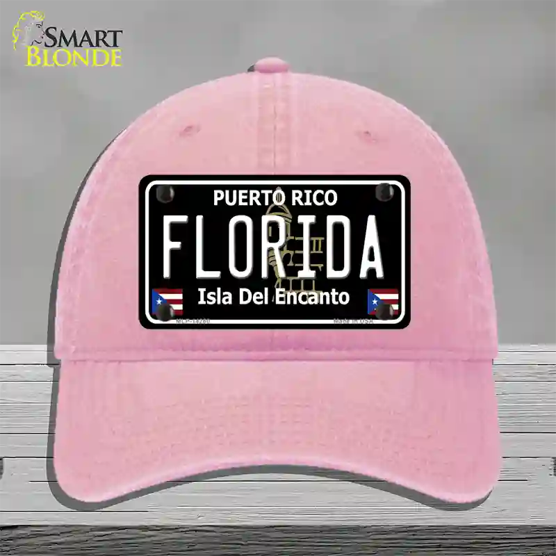 Florida Puerto Rico Black Novelty License Plate Hat Unconstructed Cotton / Pink