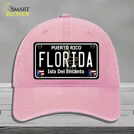 Florida Puerto Rico Black Novelty License Plate Hat Unconstructed Cotton / Pink