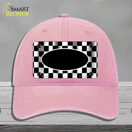 Waving Checkered Flag With Black Center Oval Novelty License Plate Hat Unconstructed Cotton / Pink