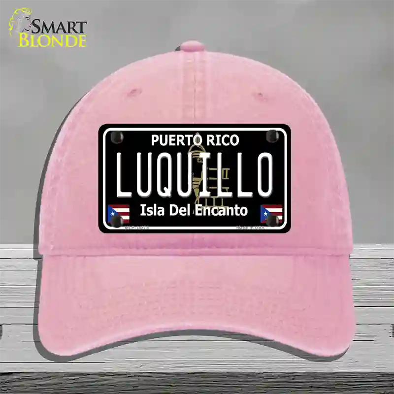 Luquillo Puerto Rico Black Novelty License Plate Hat Unconstructed Cotton / Pink