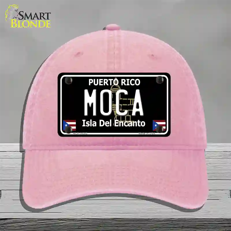 Moca Puerto Rico Black Novelty License Plate Hat Unconstructed Cotton / Pink