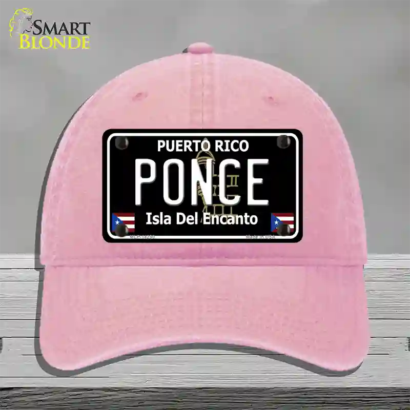 Ponce Puerto Rico Black Novelty License Plate Hat Unconstructed Cotton / Pink