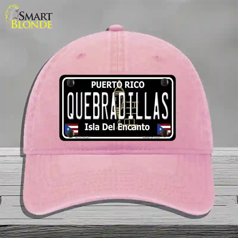 Quebradillas Puerto Rico Black Novelty License Plate Hat Unconstructed Cotton / Pink