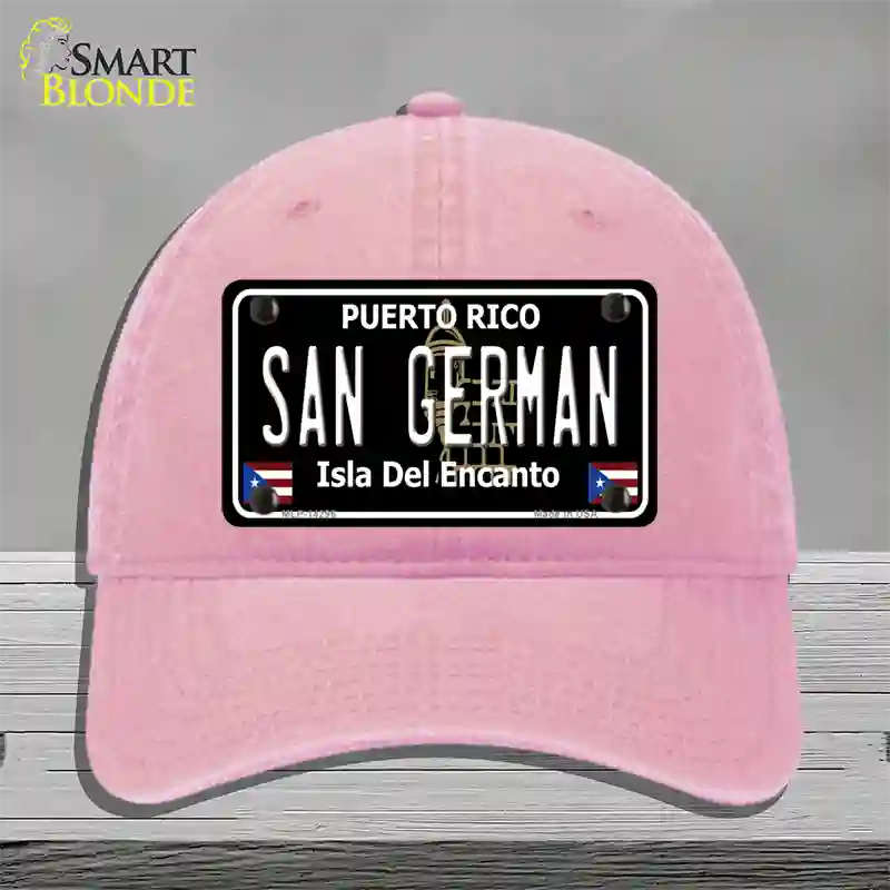 San German Puerto Rico Black Novelty License Plate Hat Unconstructed Cotton / Pink