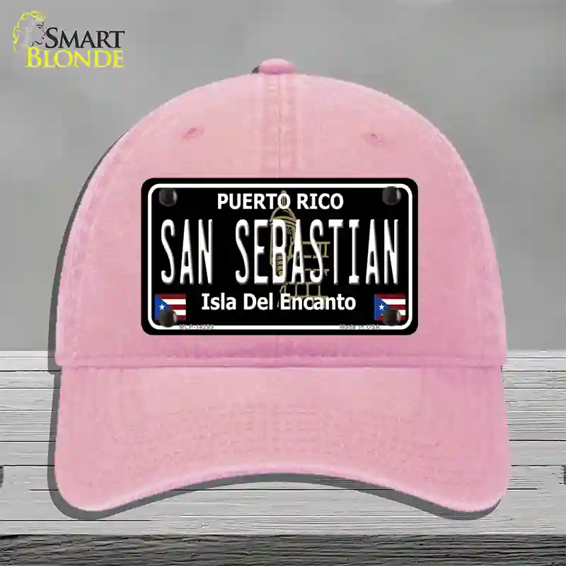 San Sebastian Puerto Rico Black Novelty License Plate Hat Unconstructed Cotton / Pink