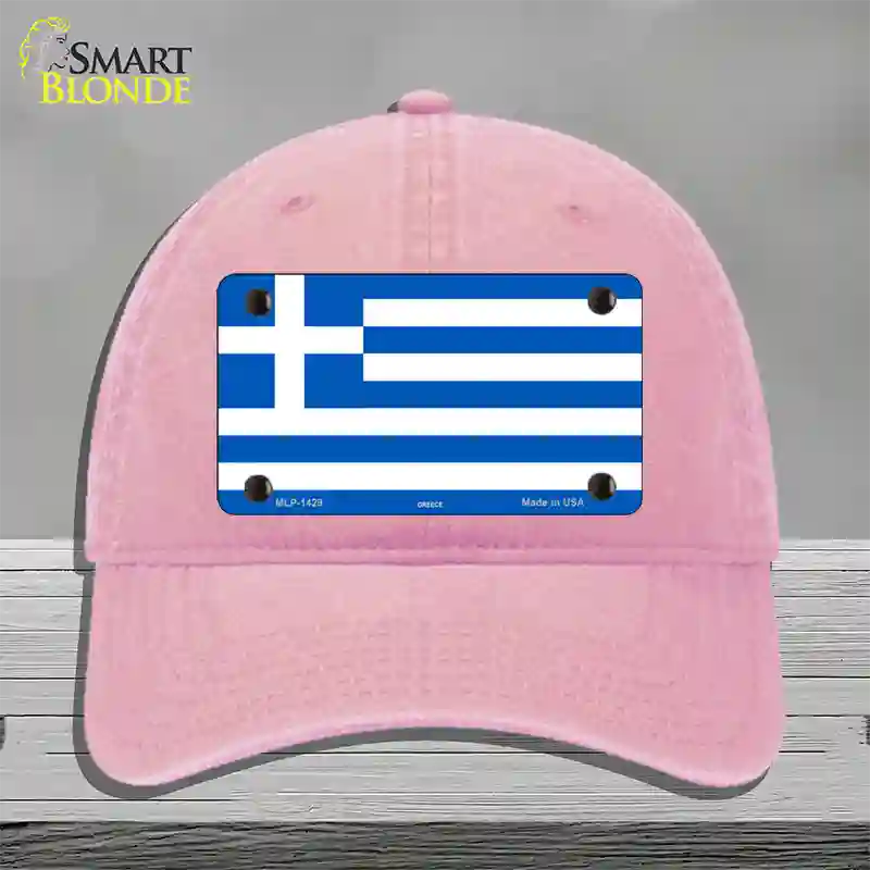 Greece Flag Novelty License Plate Hat Unconstructed Cotton / Pink