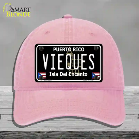 Vieques Puerto Rico Black Novelty License Plate Hat Unconstructed Cotton / Pink