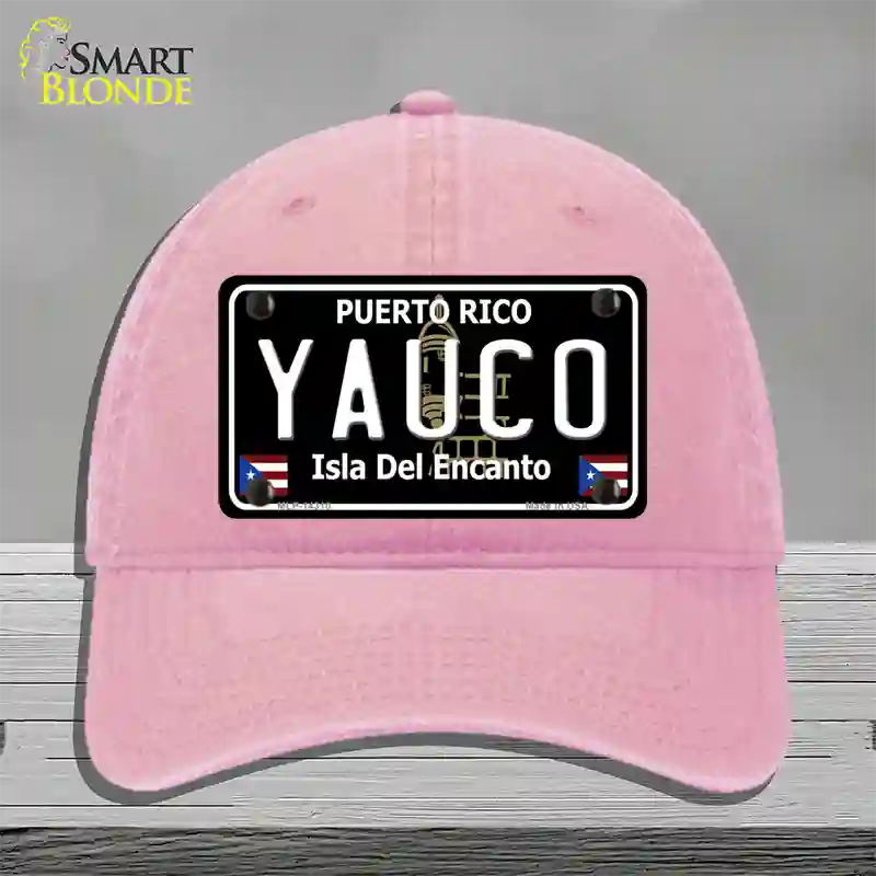 Yauco Puerto Rico Black Novelty License Plate Hat Unconstructed Cotton / Pink