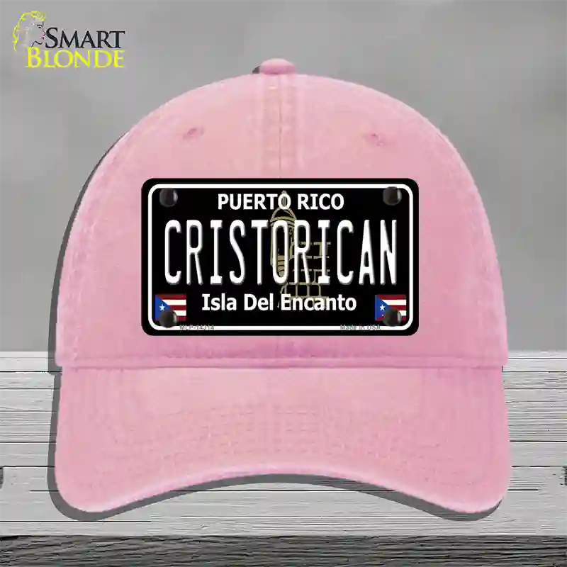 Cristorican Puerto Rico Black Novelty License Plate Hat Unconstructed Cotton / Pink