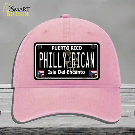 Philly Rican Puerto Rico Black Novelty License Plate Hat Unconstructed Cotton / Pink