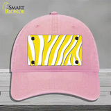 Yellow White Zebra Novelty License Plate Hat Unconstructed Cotton / Pink