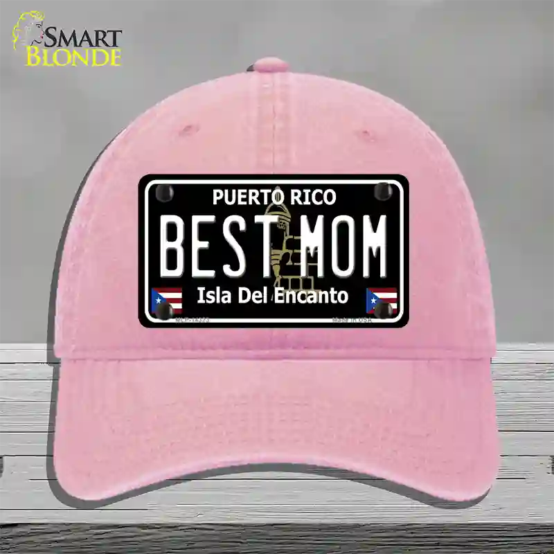 Best Mom Puerto Rico Black Novelty License Plate Hat Unconstructed Cotton / Pink