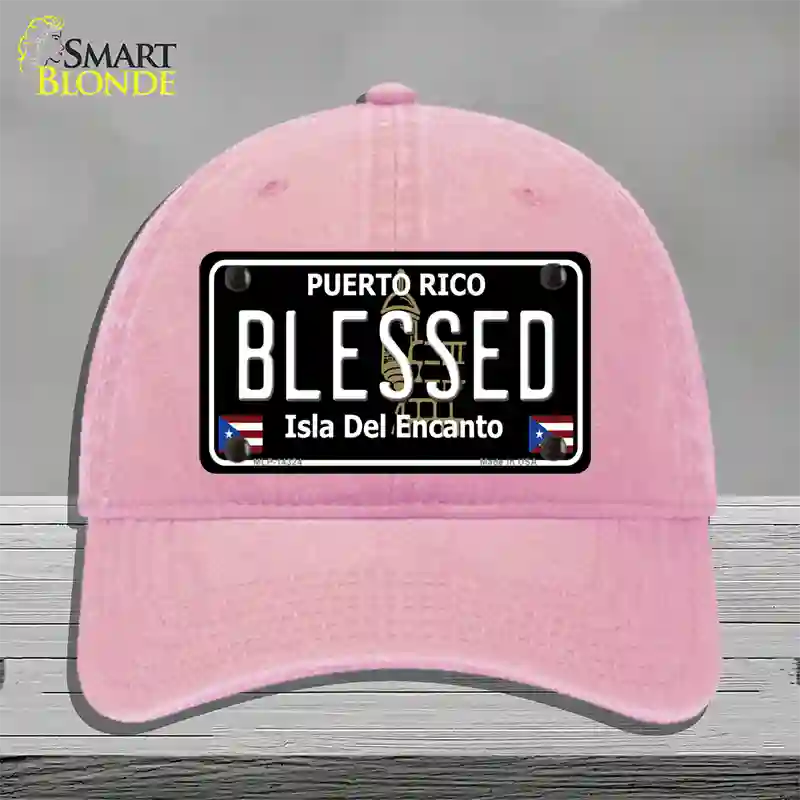 Blessed Puerto Rico Black Novelty License Plate Hat Unconstructed Cotton / Pink