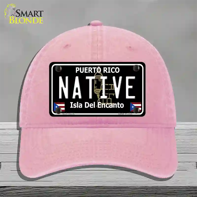 Native Puerto Rico Black Novelty License Plate Hat Unconstructed Cotton / Pink