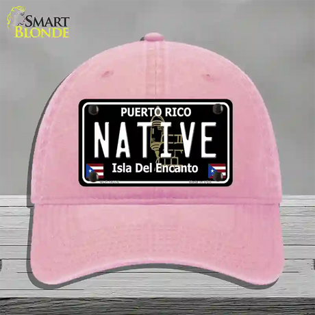 Native Puerto Rico Black Novelty License Plate Hat Unconstructed Cotton / Pink