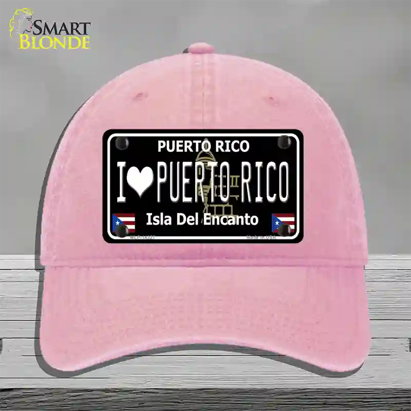 I Love Puerto Rico Black Novelty License Plate Hat Unconstructed Cotton / Pink