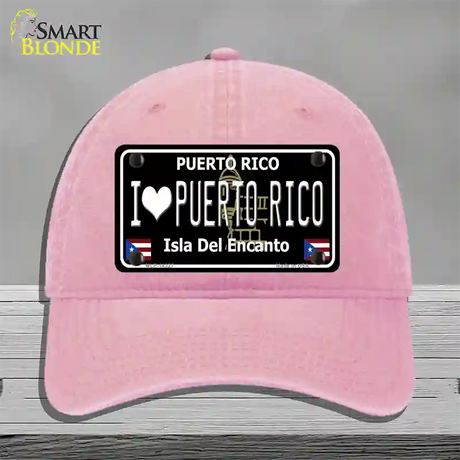 I Love Puerto Rico Black Novelty License Plate Hat Unconstructed Cotton / Pink