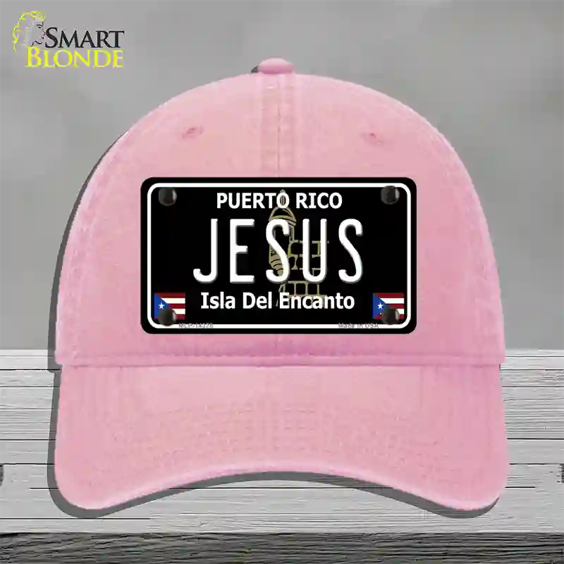 Jesus Puerto Rico Black Novelty License Plate Hat Unconstructed Cotton / Pink