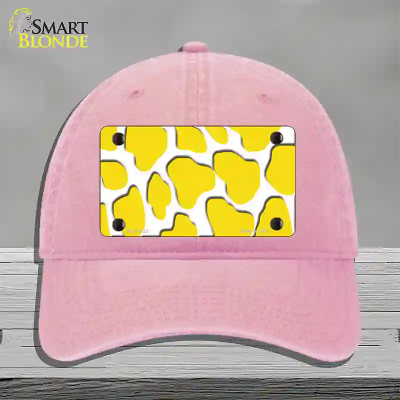 Yellow White Giraffe Novelty License Plate Hat Unconstructed Cotton / Pink