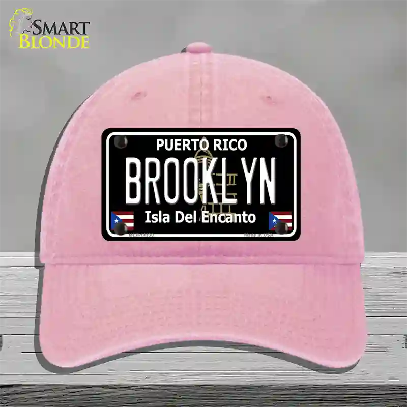 Brooklyn Puerto Rico Black Novelty License Plate Hat Unconstructed Cotton / Pink