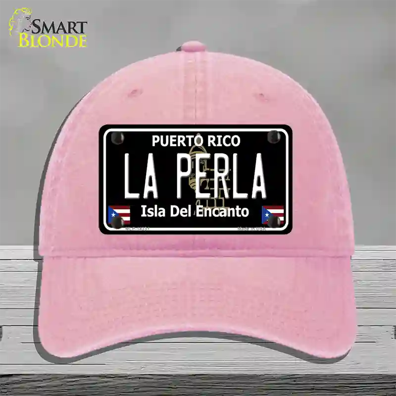 La Perla Puerto Rico Black Novelty License Plate Hat Unconstructed Cotton / Pink