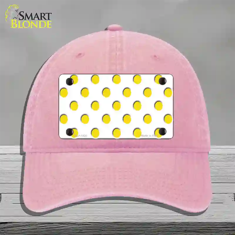 Yellow White Polka Dot Novelty License Plate Hat Unconstructed Cotton / Pink