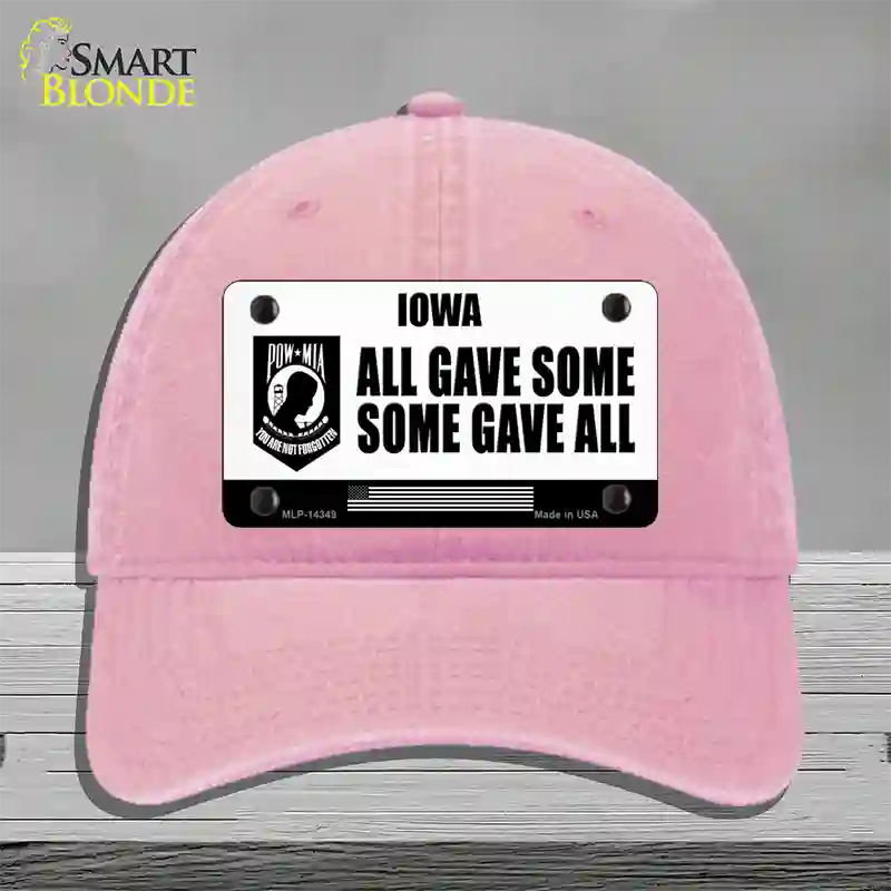 Iowa POW MIA Some Gave All Novelty License Plate Hat Unconstructed Cotton / Pink