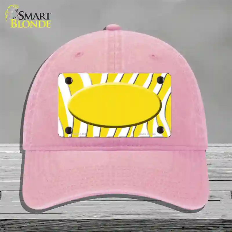 Yellow White Zebra Yellow Center Oval Novelty License Plate Hat Unconstructed Cotton / Pink