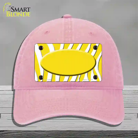 Yellow White Zebra Yellow Center Oval Novelty License Plate Hat Unconstructed Cotton / Pink