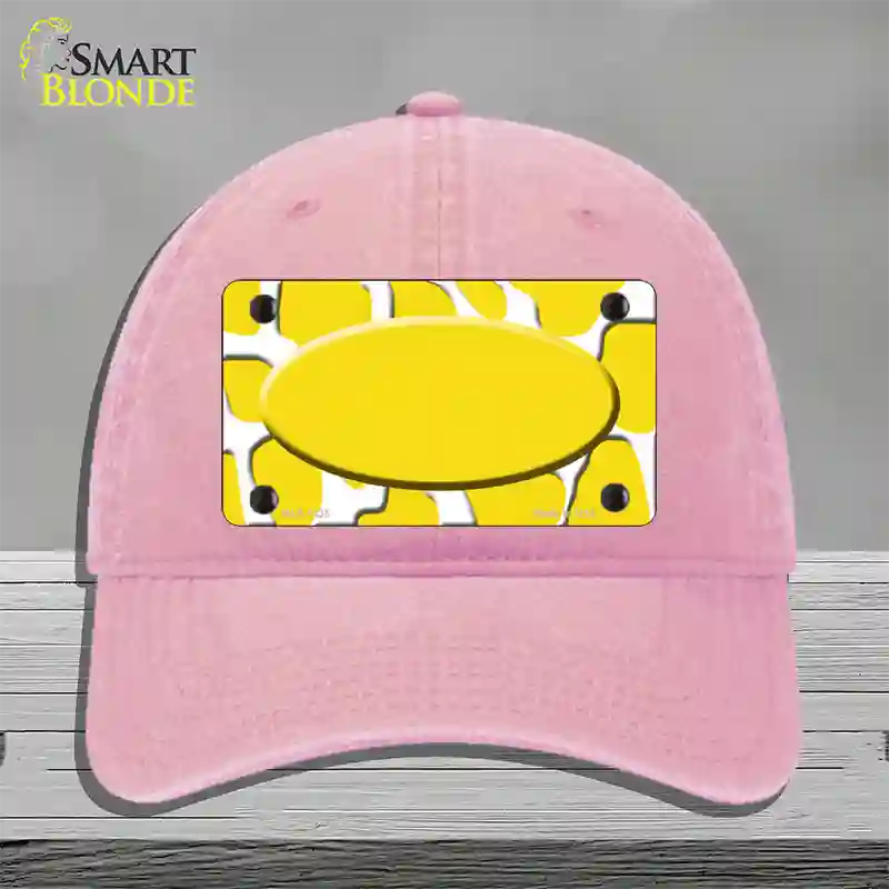 Yellow White Giraffe Yellow Center Oval Novelty License Plate Hat Unconstructed Cotton / Pink